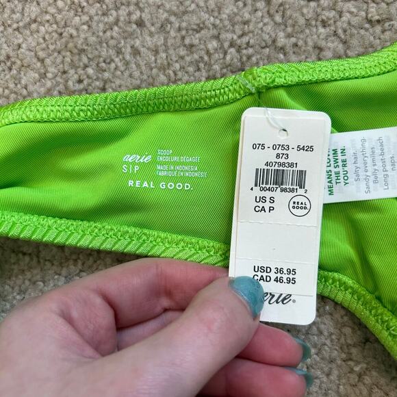 NWT Aerie Beach Babe Shine Rib Voop Bikini Top Harlequin Green Swim Beach Size S - Picture 5 of 5